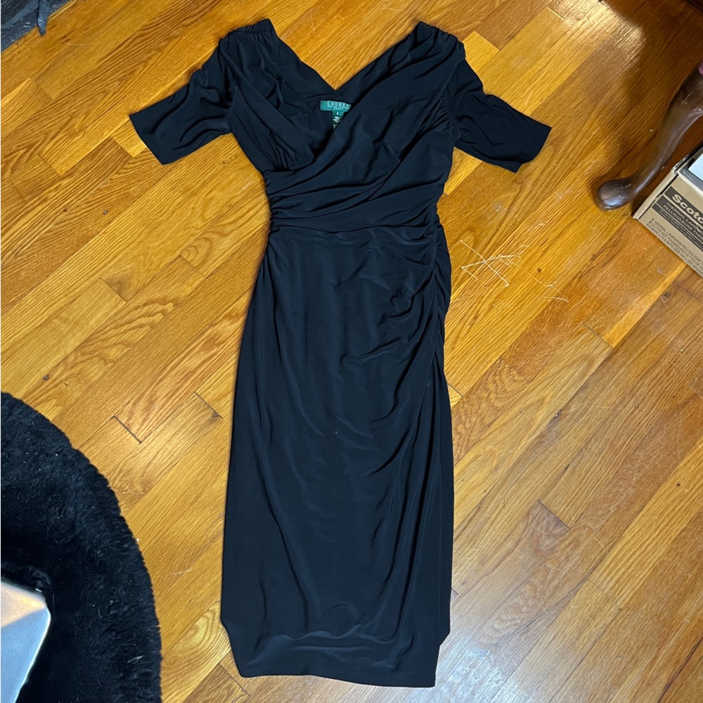 Lauren Ralph Lauren Black Quarter Sleeve Midi Dress Size 2